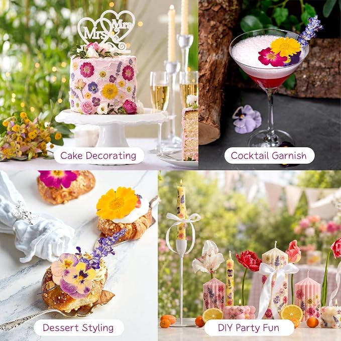 70-Piece Edible Pressed Flowers, 11-Kind Cake Topper and Cocktail Mix | Food-grade Flowers, viola, rose, lavender, sakura, calendula and daisy for cocktails, desserts, garnishes and crafts. - Image 5