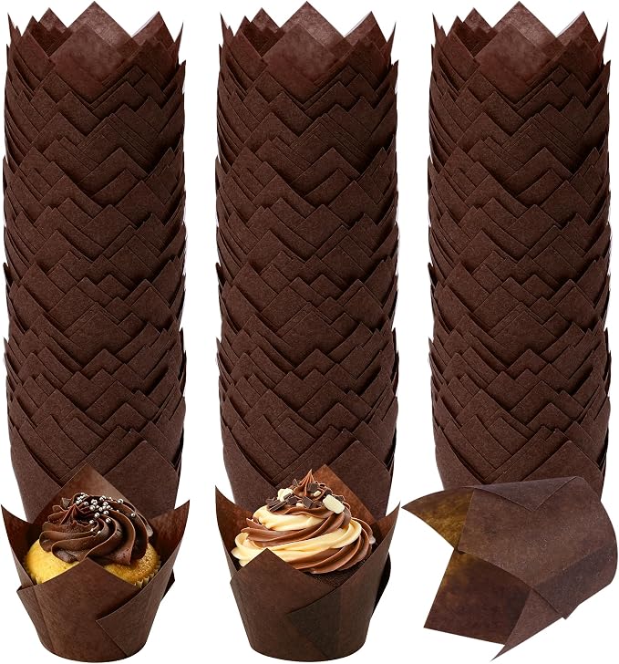 150 Pcs Mini Cupcake Liners Muffin Liners Baking Cups | Tulip Cupcake Liner for Baking Wedding, Birthday, Baby Shower Parties, Brown by Ruisita