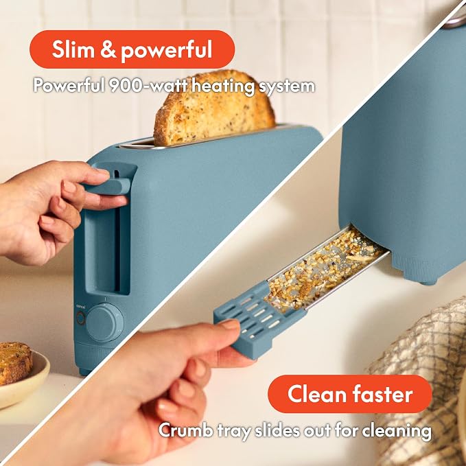 bella 2 Slice Slim Toaster, Fits-anywhere™ Kitchenware, 6 Setting Shade Control with Reheat & Cancel Buttons, Fits Sourdough, 10” Long Slot, Anti Jam & Auto Shutoff, 900 Watt, Surf - Image 5