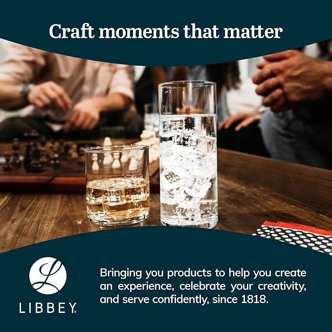 Libbey Miles Tumbler and Rocks Bar Drinkware Glasses Set, Clear All-Purpose 16 Piece Glassware Set, Sleek Glass Drinking Cups for Everyday Use - Image 6