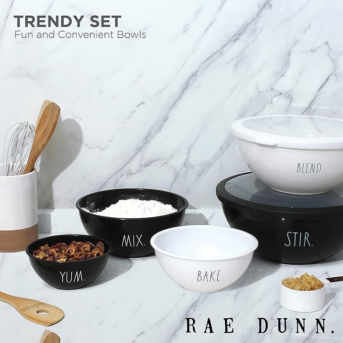 Rae Dunn Mixing Bowls with Lids - 10 Piece Plastic Nesting Bowls Set includes 5 Prep Bowls and 5 Lids (Black) - Image 2
