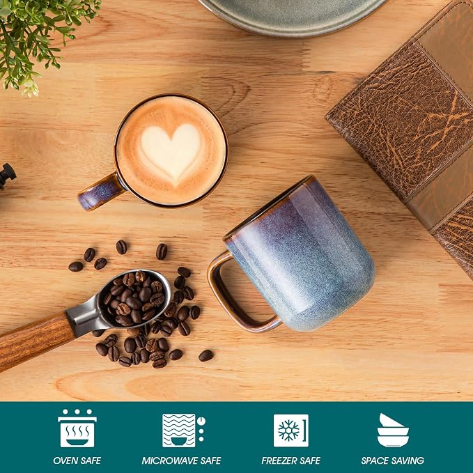vancasso Coffee Mugs Set of 6, 12 Oz Ceramic Coffee Cups with Handle, Ceramic Unique Glaze Coffee Cup for Cappuccino, Latte, Tea, Cocoa, Dishwasher & Microwave Safe Gift Sets, Blue, Series ONION - Image 4