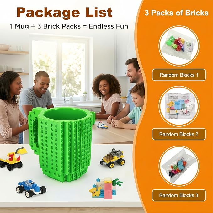 Lumsburry Build-on Brick Coffee Mug, Funny DIY Unique Novelty Drinking Cup | Building Blocks Creative Mug, for Men Women Kids Dad Mom, Present Exchange Ideas, Xmas Birthday White Elephant(Green) - Image 4