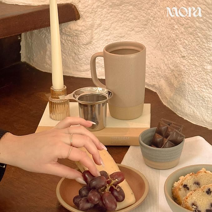 MORA Ceramics Large Tea Mug with Loose Leaf Infuser and Ceramic Lid, 18 oz, Portable, Microwave, Dishwasher Safe, Tall Coffee Cup - Rustic Matte Ceramic Glaze, Modern Herbal Tea Strainer, Mushroom - Image 5