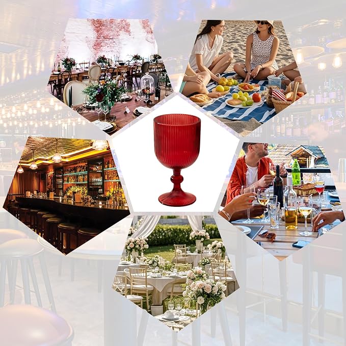 24 Pcs Red Vintage Wine Glasses, 11 Ounces Colored Glass Water Goblets, Unique Embossed Pattern High Clear Stemmed Glassware Wedding Party Bar Glass Drinking Cups Fancy Glasses Set Hand Wash Only - Image 5