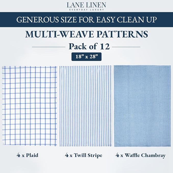 LANE LINEN Dish Towels Set of 12-18” x 28” Soft, Absorbent Cotton Kitchen Towels, Quick-Drying Tea & Hand Towels, Premium Decorative Dish Cloths - Indigo - Image 3