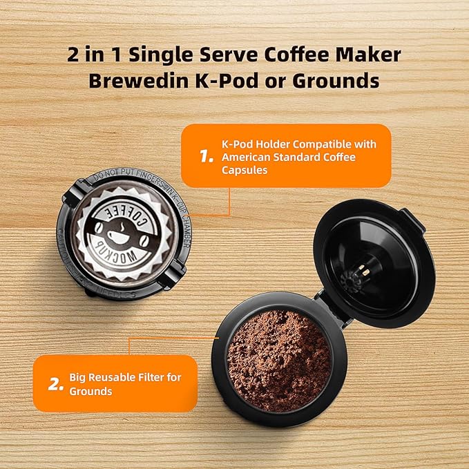 Horavie Mini Single Serve Coffee Maker for K-Cup Pod and Ground Coffee, Fast Brew One Cup Coffee Machine with Descaling Reminder and Viewing Tank, 6 to 12 oz. Brew Sizes, White - Image 3
