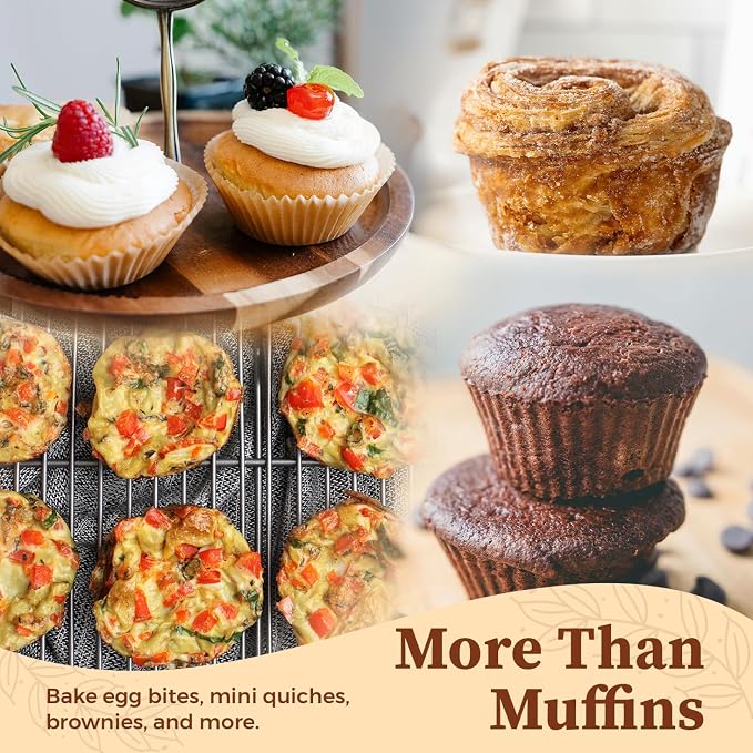CARTMAN 12-Cup Muffin Pan & 200 Liners, Nonstick Carbon Steel Cupcake Tin | Includes 200 liners, durable carbon steel, nonstick release, for cupcakes, muffins, egg bites, brownies, oven safe 450°F - Image 8