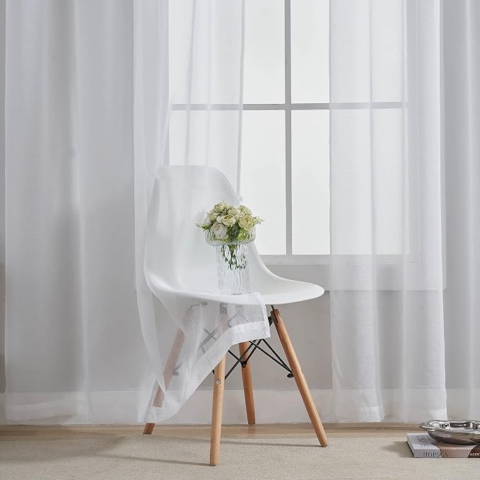 Home Brilliant Sheer Curtains 96 Inch Length for Living Room Large Drapes Semitransparent White Window Curtain Panels for Bedroom, 54" x 96" Long - Image 2