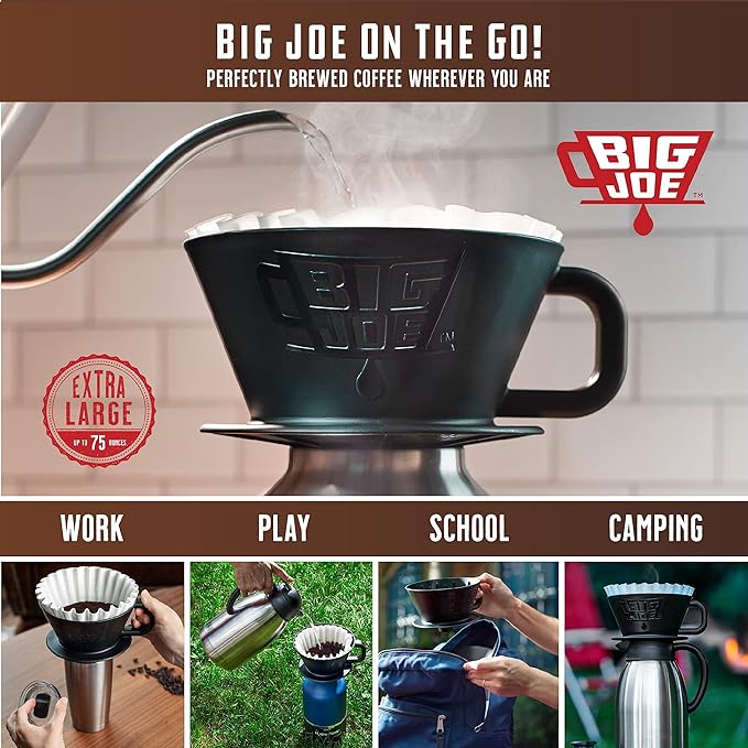 Big Joe® Large Pour Over Coffee Maker w/ 50 Filters, Brews from 12 up to 75 Ounces, Fits Any Drinkware, Dishwasher Safe, Made in USA
