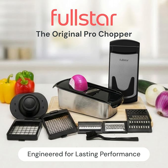 Fullstar Pro Original Vegetable Chopper & Mandoline Slicer Kitchen Gadget | 8 in 1 Veggie Slicer, Onion & Fruit Cutter with Sharp Stainless Steel Blades & Container (Stainless Steel) - Image 2