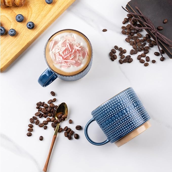 GBhome 16OZ Stackable Coffee Mugs, Ceramic Coffee Mugs with Texture Patterns for Man,Woman,Dad,Mom, Modern Coffee Mugs Set of 4 for Latte/Cappuccino/Cocoa. Dishwasher&Microwave Safe - Image 5