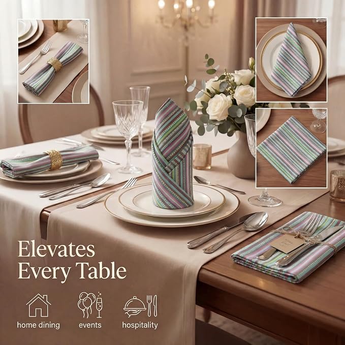 Urban Villa Cloth Napkins Cotton 20x20 (Set of 12) Multi Blue - Image 2