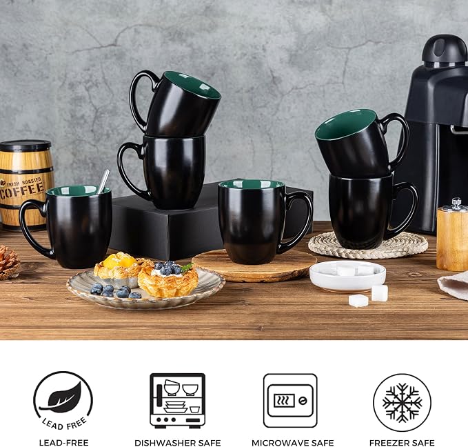 GBhome 16oz Coffee Mugs Set of 6, Large Ceramic Coffee Mugs for Man, Woman, Dad, Mom, Modern Coffee Mugs Set with handle for Tea/Latte/Cappuccino/Milk/Cocoa. Dishwasher&Microwave Safe,Green - Image 8