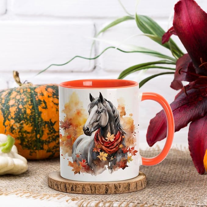Hyturtle Fall Horse Coffee Mug Gifts For Horse Lovers on Thanksgiving | Autumn Decor, Horse Gift For Women, Durable 11oz ceramic mug, Vivid double-sided fade-resistant print, Comfort grip handle - Image 2