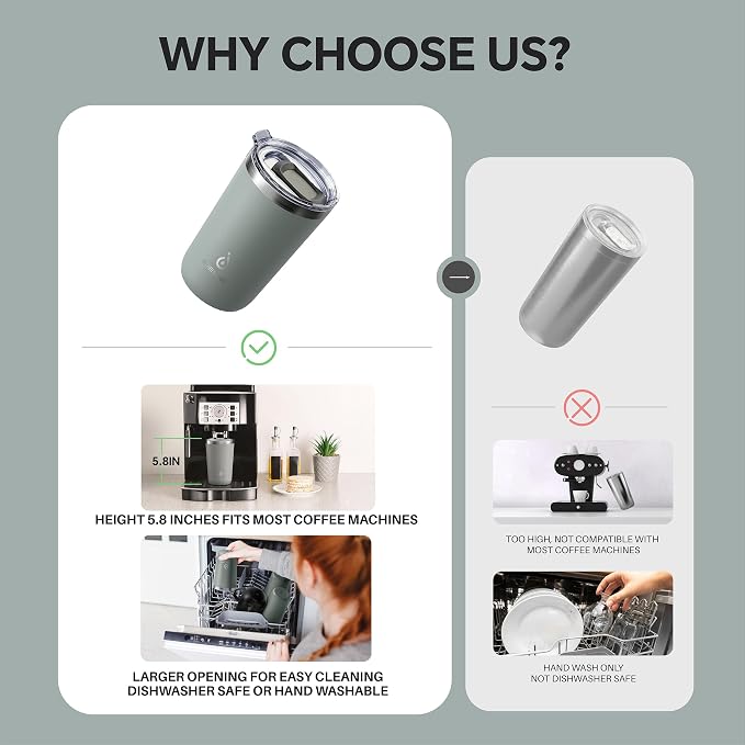 Ideus 20 oz Tumbler, Travel Coffee Mug with Splash Proof Sliding Lid, Double Wall Stainless Steel Vacuum Insulated Coffee Mug for Home and Office, Keep Beverages Hot or Cold, Gray - Image 5