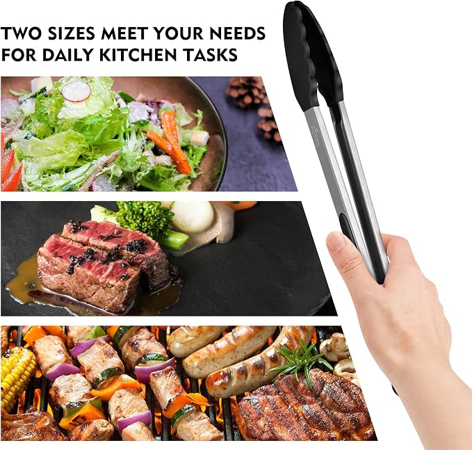 HOTEC Premium Stainless Steel Locking Kitchen Tongs with Silicon Tips, Set of 2-9" and 12" - Image 6