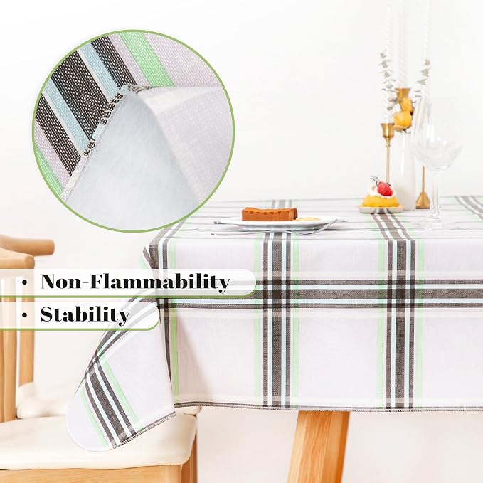 FIFTY FEET 84 * 60 Inch Rectangle Tablecloth, Vinyl Tablecloth with Flannel Backing for Rectangle Tables Waterproof, Spill Proof Plastic Picnic Table Cover for Dining/Camping/Indoor/Outdoor(Plaid-C) - Image 8