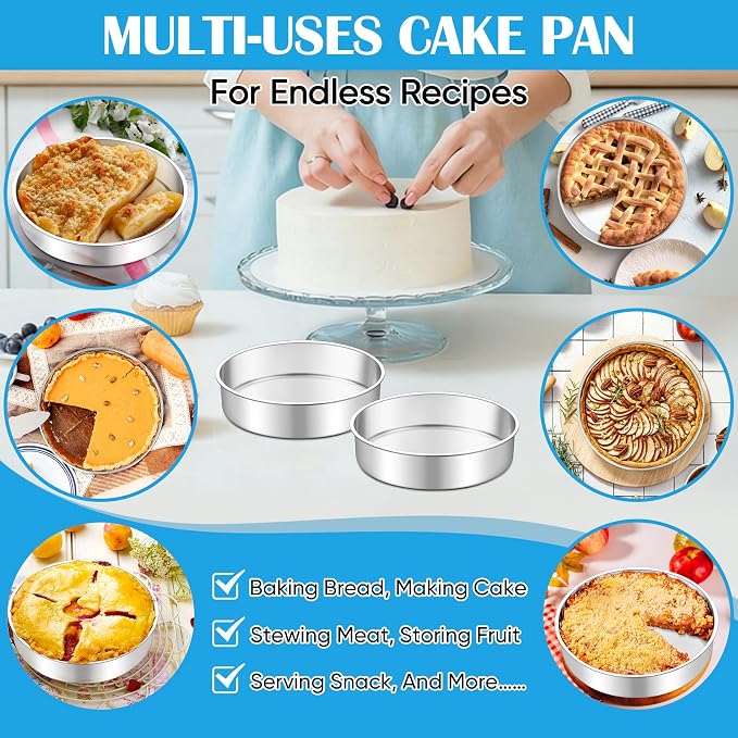 TeamFar 7 Inch Cake Pan, Stainless Steel Round Layer Cake Baking Pan | Baking Tin for Birthday Wedding, Non-Toxic & Heavy-Duty, Mirror Finish & Leak Proof, Oven & Dishwasher Safe - Image 6