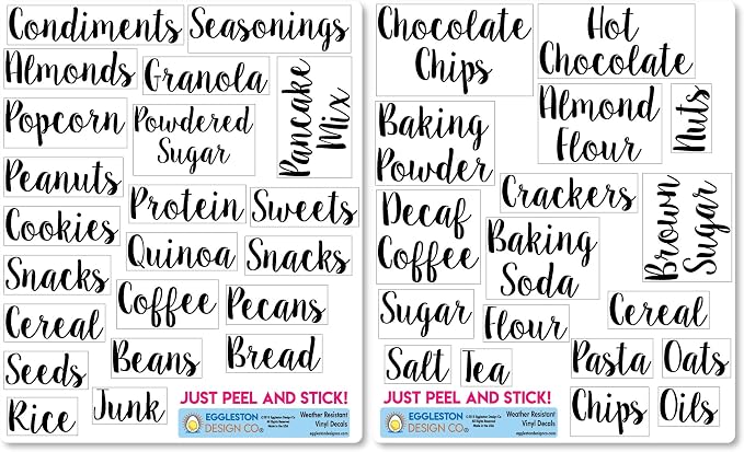 Kitchen Pantry Organization Label Decal Stickers for Jars, Containers, and Canisters Flour, Coffee, Sugar, Tea 40 Pack - Image 2