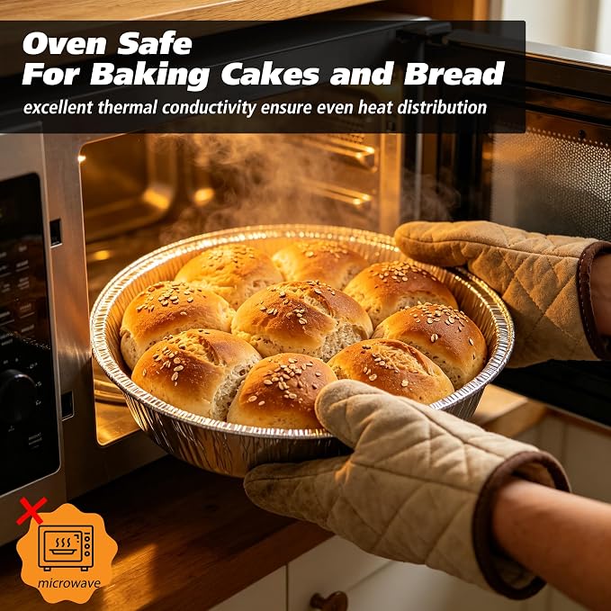 50 Pack 8" Round Aluminum Pans Pie Tins - Disposable Foil Baking Pans for Pies, Pot Pies, Quiche, Tarts and Casseroles, Oven/Freezer Safe Cake Baking Pans - Image 2