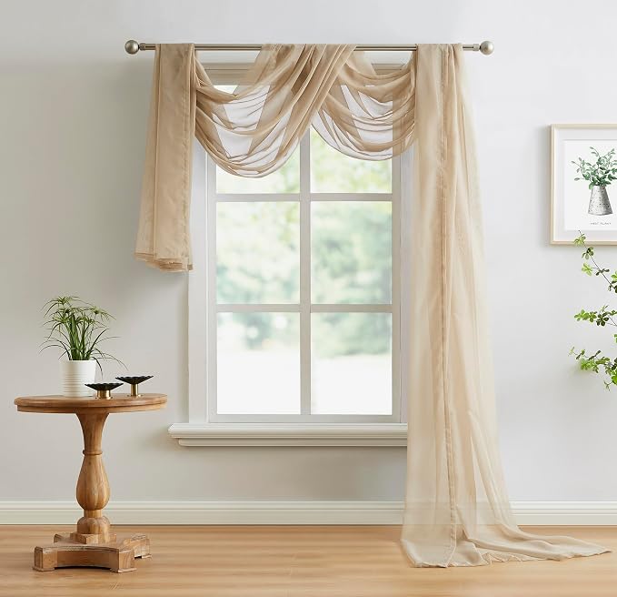 Warm Home Designs 55 x 144 Brown Sheer Window Scarf. AM Taupe 144" | Sheer Window Scarves Valances are Great As Wedding Arch Draping Fabric, Bed Canopy Or for Decorative Project. by WarmHomeDesigns