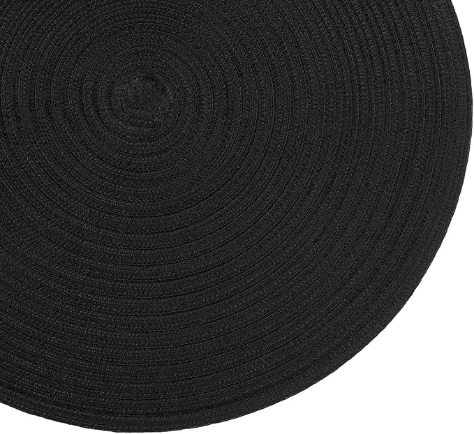 SHACOS Black Round Placemats Set of 12 Heavy Cotton Polyester Woven Braided Place Mats Washable Heat Resistant Non Slip Table Mats - Image 8