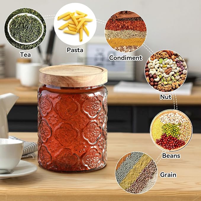 Comeon Vintage Glass Jar With Lid, Cookie Candy Jar, Food Storage Container | Vintage Design With Lid, Suitable For Kitchen And Office, Multi-Purpose Storage Jar - Image 4