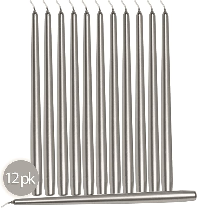 Hyoola Tall Taper Candles - 12 Inch - Metallic Titan - Dripless - 12 Pack - 10 Hour Burn Time - Image 2