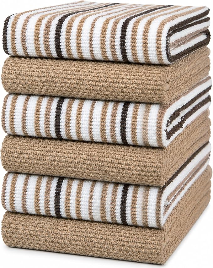 Bumble Kitchen Towels 6 Pack 100% Cotton 16"x26" - Tan | 430 GSM Soft Kitchen Hand Towels with Hanging Loop, Highly Absorbent & Durable for Washing and Drying Dishes by BumbleTowels
