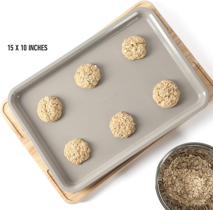 Calphalon alphalon Legacy 15 x 10 Inch PFA Free Nonstick Cookie Sheet Baking Pan in Taupe, Durable Heavy Gauge Steel Bakeware for Even Heating, Oven Safe Baking Tray for Cookies - Image 3