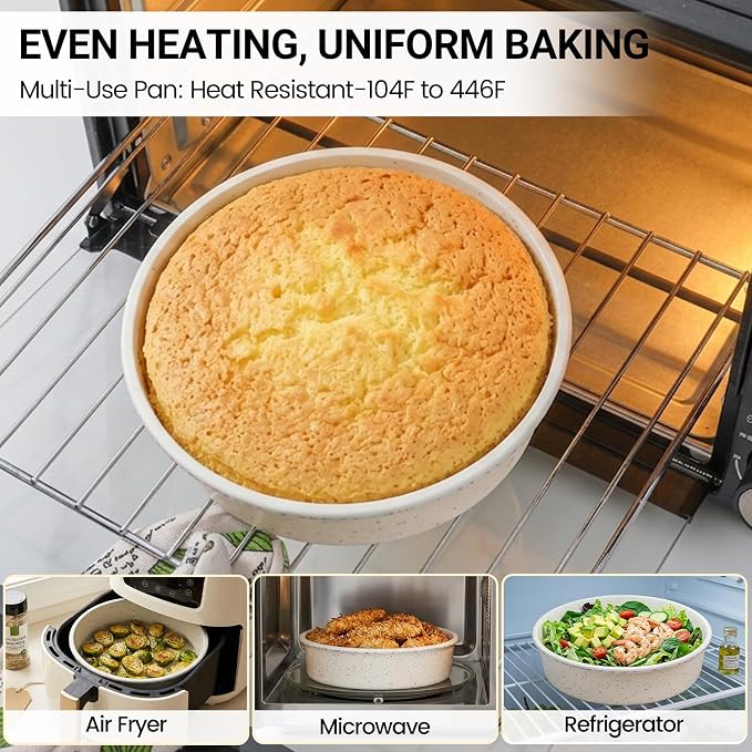 CAKETIME 8 Inch Silicone Round Cake Pan with Metal Reinforced Frame Set of 3, Non-stick & BPA Free, Even Heat Distribution, Stackable & Dishwasher Safe - Image 6