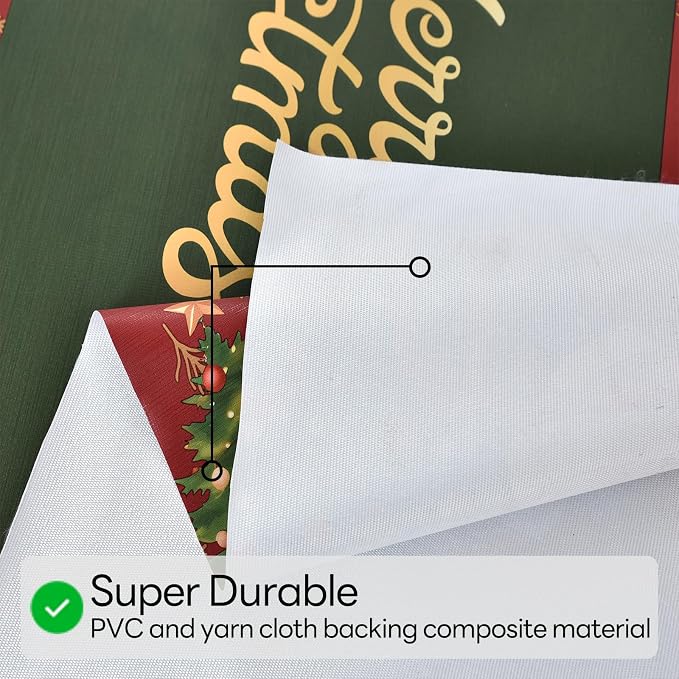 Christmas Tablecloth Heavy Duty Vinyl Red 54x54 inch Rectangle Christmas Table Cloth Reusable Waterproof Foldable Plastic Tablecloths PVC Xmas Table Cover for New Year Party Decor - Image 4