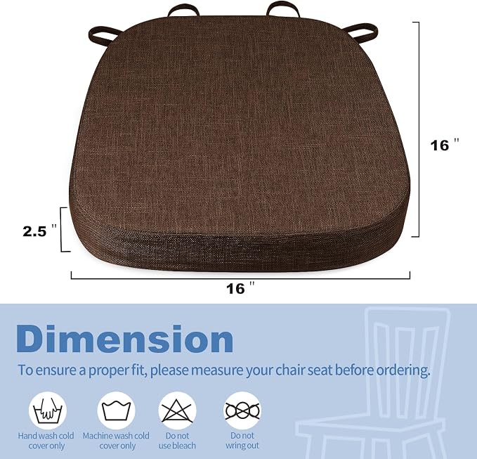 BUYUE Thickened 2.5" Friendly Woven Fabric Dining Chair Cushion, U-Shape High Density Foam Comfortable Chair Pad for Kitchen, Slip Resistant Indoor Seat Cushion (1 Piece, Chocolate) - Image 3