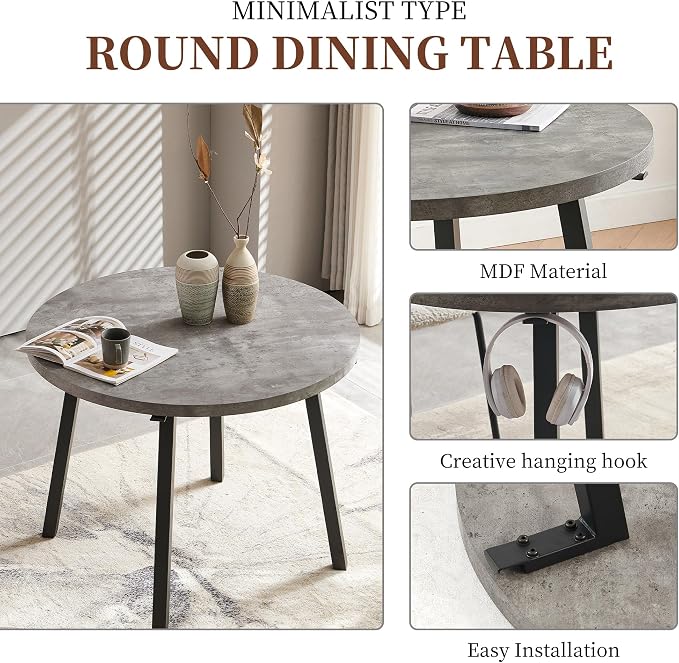 5-Pieces 37.4" Round Dining Table Set for 4,Mid Century Modern Small Coffee Table, Engineered Wood Table and Chairs Set of 4 for Kitchen, Dining Room, Office(1 Table + 4 White Boucle Chairs) - Image 5