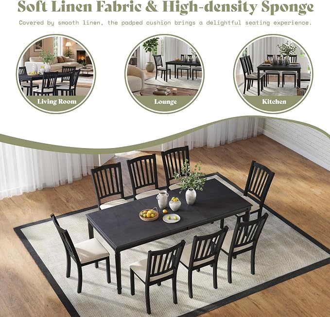 AMERLIFE Set of 8 Farmhouse Upholstered Dining Chairs with Wood Legs, Grey | Curved Backrests, Padded Upholstery, Solid Wood Legs, Kitchen Dining Chairs, Farmhouse Style - Image 9