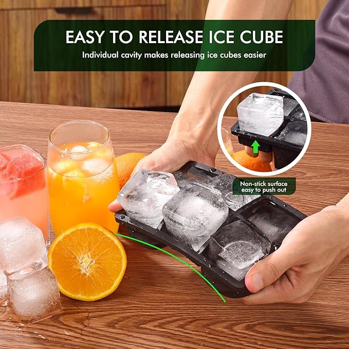 Ice Cube Tray, SLGOL Ice Trays for Freezer with Lid, Easy Release large Ice Cube Molds, Silicone ice cubes mold for Whiskey, Stackable Square Ice Tray for Cocktails Whiskey 【6 square 3 Pack】