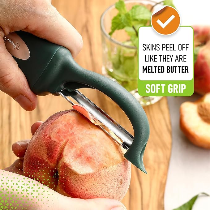 Spring Chef Swivel Potato Peeler w/Soft Grip Handle, Set of 2, Pine Green | Premium Vegetable Peeler w/ Sharp Stainless Steel Blades, Multifunctional Food Peeler for Apple, Carrot, Cucumber, Fruit - Image 4