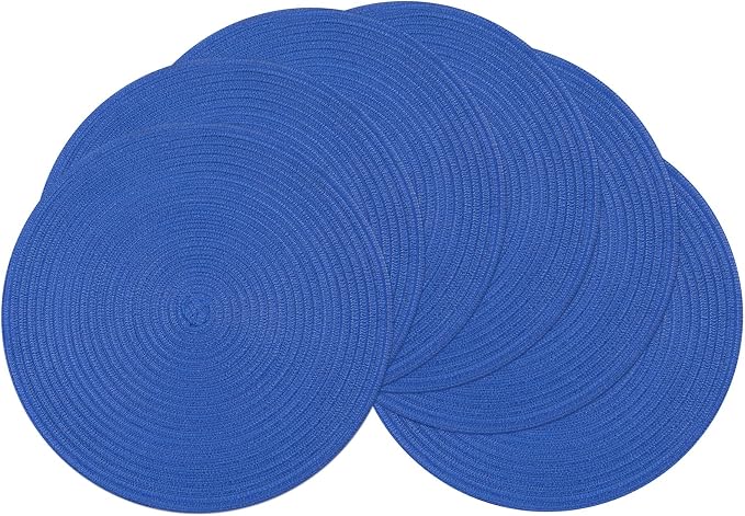 SHACOS Round Placemats Set of 6 Washable 15 inch Round Table Mats Cotton Polyester Woven Braided Place Mats for Dining Table (Blue, 6) by SHACOS