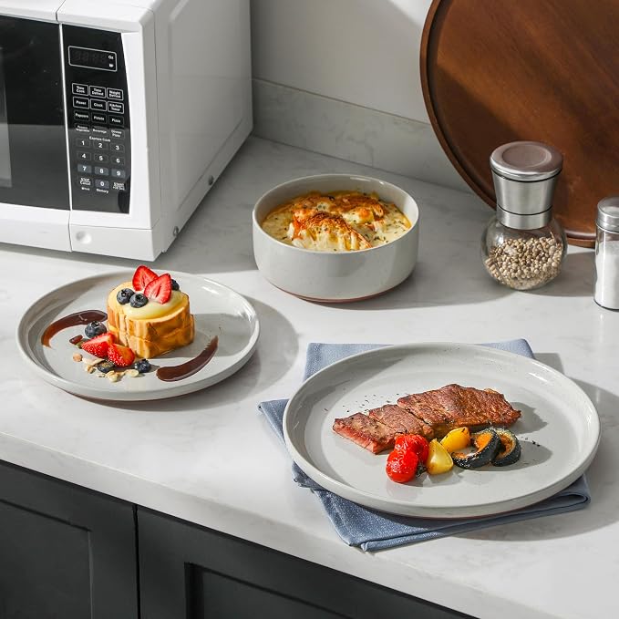 MALACASA Plates and Bowls Sets, 18 Pieces Modern Ceramic Dinnerware Set for 6 Kitchen Dinner Set Stoneware Dishware Dishes Set Microwave and Dishwasher Safe, Grey, Series TARA - Image 9