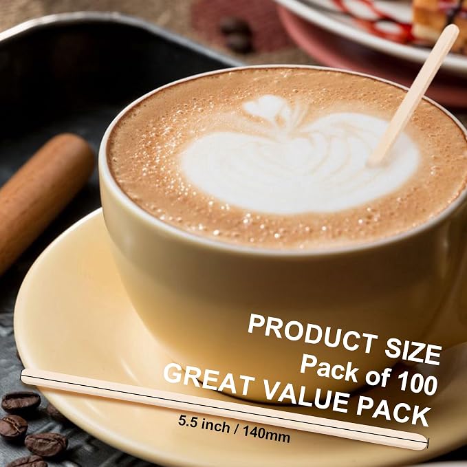 ANTETOK Wooden Coffee Stirrers - Coffee Stir Sticks 5.5 Inch,100pcs Disposable Swizzle Sticks,Swizzle Drink Sticks for Coffee,Tea,Cocktail and Hot Chocolate - Image 2