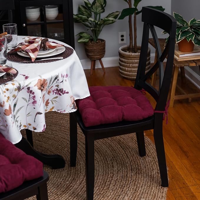 Barnett Home Decor Microsuede Claret Red Dining Chair Pad with Ties - 15 x 17 Size Small Chair Cushion - Latex Foam Fill Cushion, Reversible, Machine Washable - Microfiber Ultrasuede Wine Red - Image 2