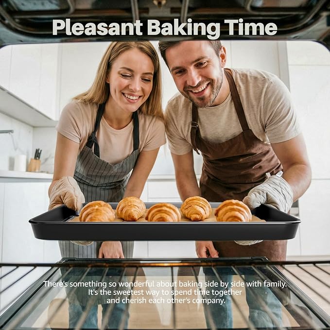 16-Piece Baking Pan Set, Nonstick Bakeware Set with Rack, Baking Sheet Set | Baking Sets with Oven Mitts, Donut Pan, and Heart Pan, Stackable Carbon Steel Baking Set with Kitchen Utensils, Black - Image 5