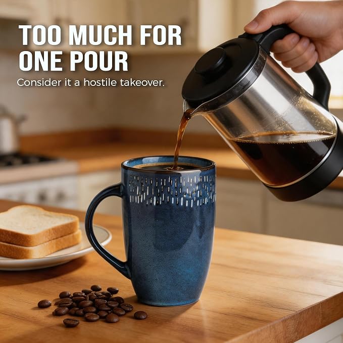 22oz Oversized Heavyweight Ceramic Coffee Mug, Large (Blue) | 22oz Extra Large, Oversized Heavyweight Ceramic, Reactive Glaze, Microwave & Dishwasher Safe, Prop 65 Compliant, Gift Box - Image 2