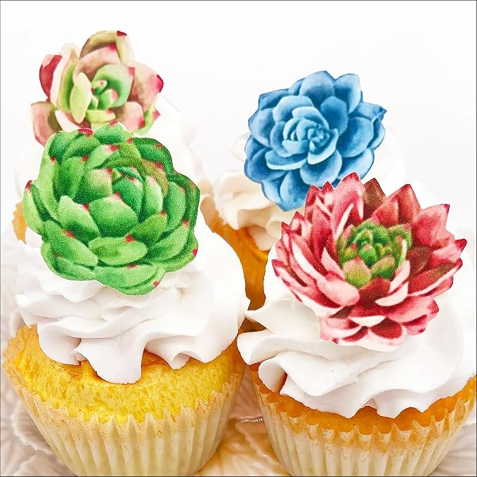 Edible Wafer Succulents - Cake and Cupcake Toppers, Decoration Premium Crafted in the USA by SugarRobotInc