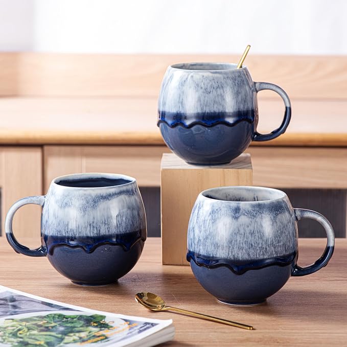 Ceramic Coffee Mug,16 oz Large Coffee Cups, Lead-Free | Stoneware Latte Cups for Tea & Cappuccino, Unique Holiday Gifts with Compact Ergonomic Small Handle, Aesthetic Nordic Design - Image 6