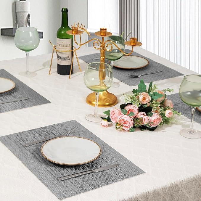 Leetaltree Grey Placemats, Heat Resistant Non-Slip Place mats for Dining Table, Washable Durable PVC Vinyl Woven Table Mats (Set of 8) - Image 3