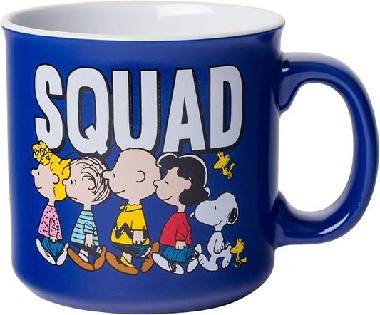 Silver Buffalo Peanuts Squad, Ceramic Camper Mug, 20oz | Sally, Linus, Charlie Brown, Lucy, Snoopy, Woodstock, 0.59 Liters by SilverBuffalo
