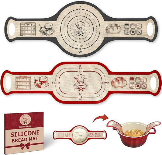 Silicone Bread Sling for Dutch Oven, 2 PCS Non-Stick Reusable Bread Baking Mats with Long Handles, Seamless Design Easy to Transfer Sourdough Sling Silicone Sourdough Sling Dough (Round Gray/Oval Red)