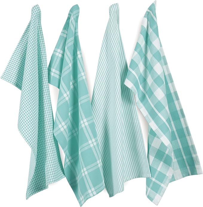 LANE LINEN 100% Cotton Kitchen Dish Cloths, Ultra Soft Absorbent Quick Drying Dish Towels, Multiweave Wash Cloths Dish Towel Sets, 13x28 Inches, 4 Pack - Aqua - Image 2